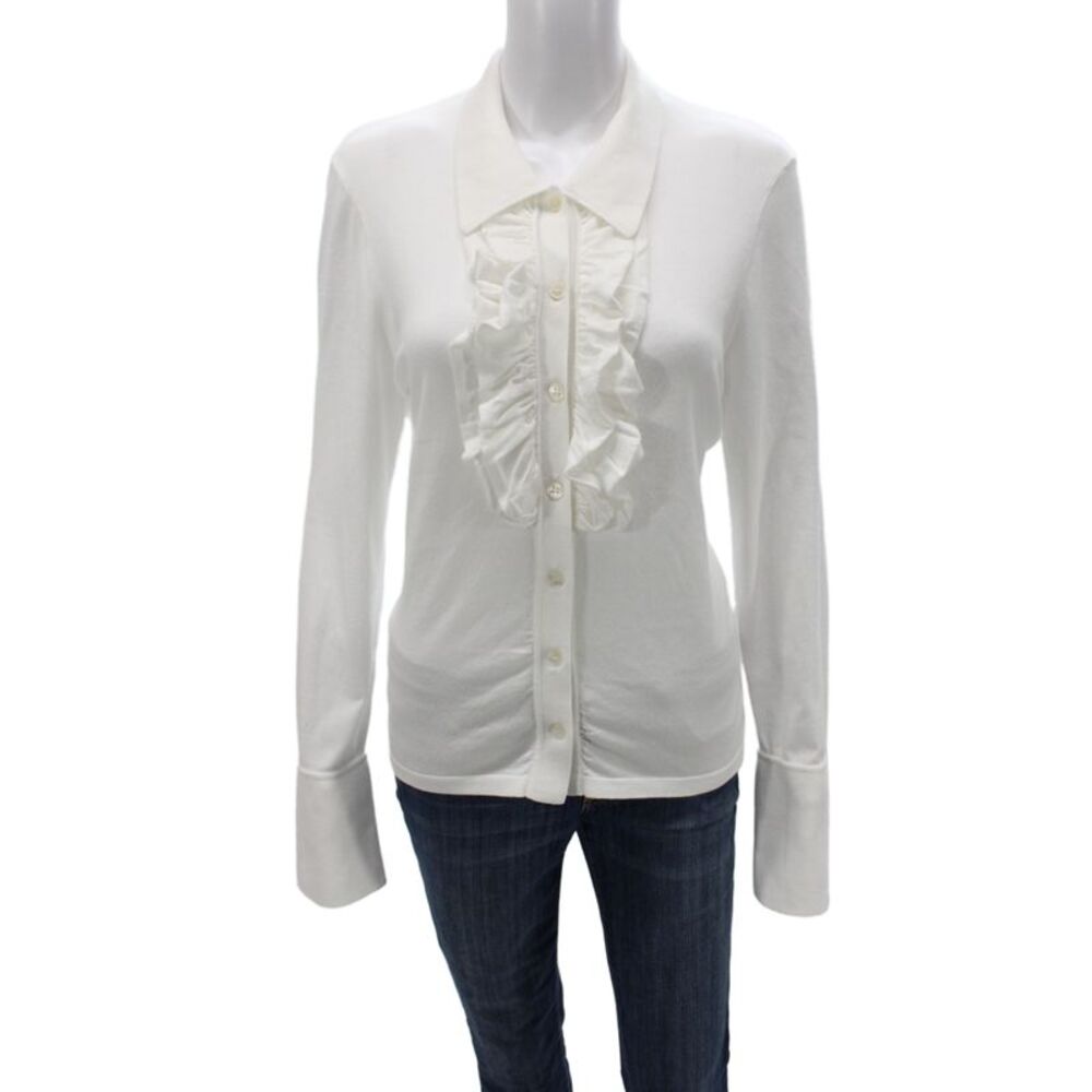Minnie Rose Women Collared Long Sleeve Cardigan White Viscose Size S